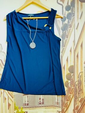 AUW Navy One-Shoulder Top